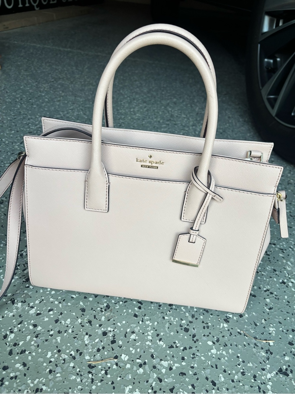 kate spade pale pink leather satchel with gold hardware